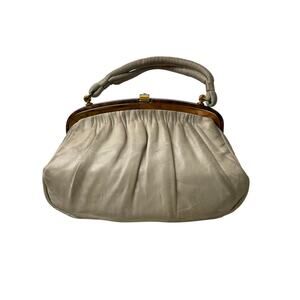 Etra VTG 80-60s Leather Handbag Tortoiseshell Lucite Frame Elbief England WHT